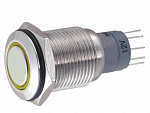 Кнопка антивандальная JH16-C1 ON-(ON) LED 12V, 250V/3A, 5c желтый