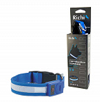 Ошейник Richi 37-40см (M) LED синий светящийся, 3 режима, 2*CR2025