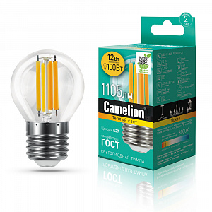 Camelion LED12-G45-FL/830/E27 220V 12W 3000K филамент