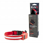 Ошейник Richi 37-40см (M) LED USB красный светящийся, 3 режима, зарядка USB
